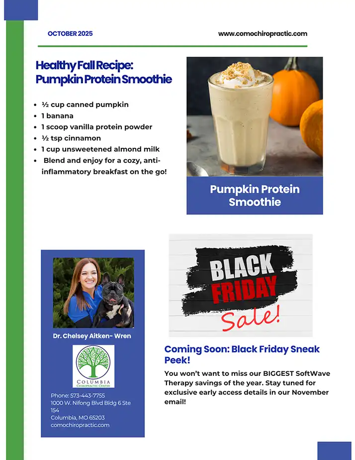 Page 2 of the Columbia Chiropractic Center October 2025 newsletter