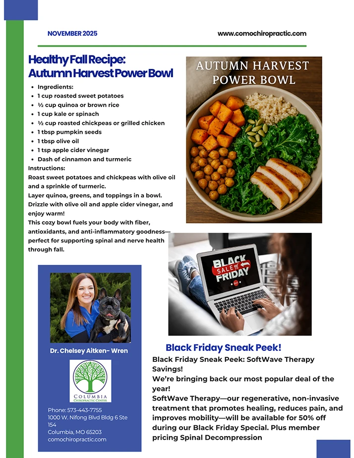 Page 2 of the Columbia Chiropractic Center November 2025 newsletter