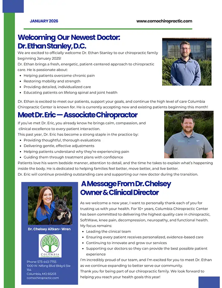 Page 2 of the Columbia Chiropractic Center January 2026 newsletter